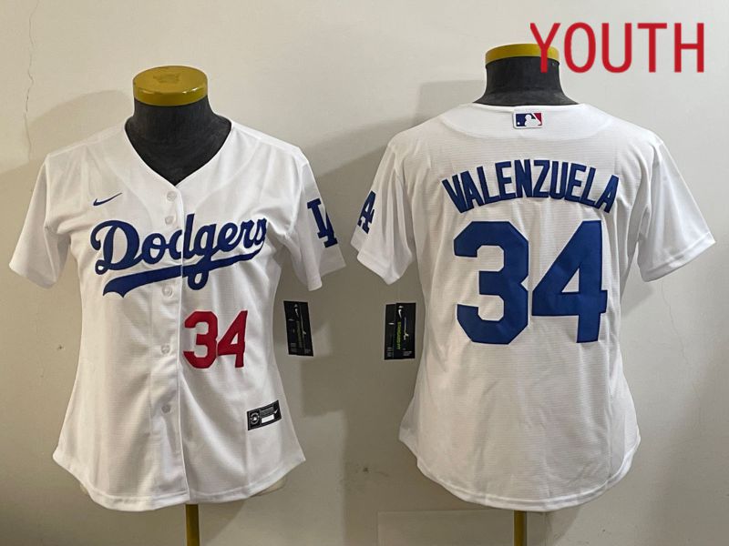 Youth Los Angeles Dodgers #34 Valenzuela White Game 2024 Nike MLB Jersey style 11202->youth mlb jersey->Youth Jersey